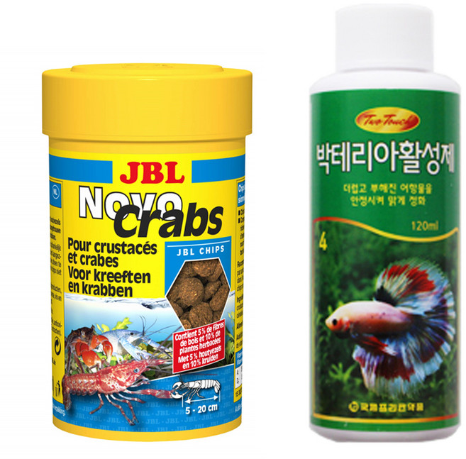 JBL 노보 크랩 가재 갑각류 사료 100ml + 투터치 박테리아 활성제 120ml 세트, 1세트