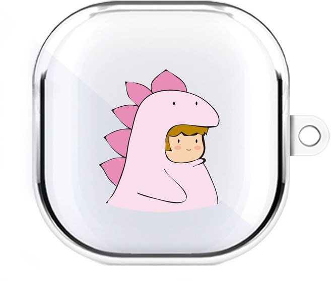 원베스트 갤럭시 버즈 라이브 /버즈2 투명하드 디자인 케이스 A, 13 연핑크공룡