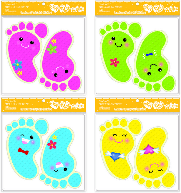 도서출판무한 야광 발바닥 꾸미기 스티커 5매입 4종, 1세트, 혼합색상