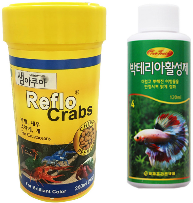 샘아쿠아 리플로 크랩스 가재 새우 사료 250ml + 투터치 박테리아제 120ml 세트, 1세트