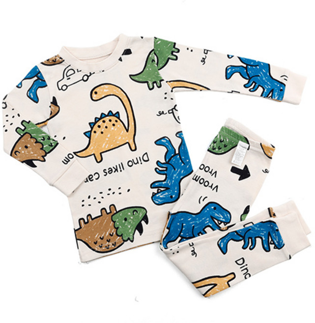 Maykids 童款30支棉塗鴉恐龍印花長袖長褲套裝