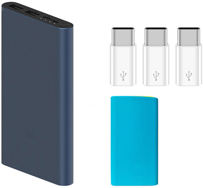 샤오미 5세대 10000mAh 보조배터리 + 젤리케이스 랜덤발송 + C타입 젠더 3p, 다크네이비, PLM13ZM