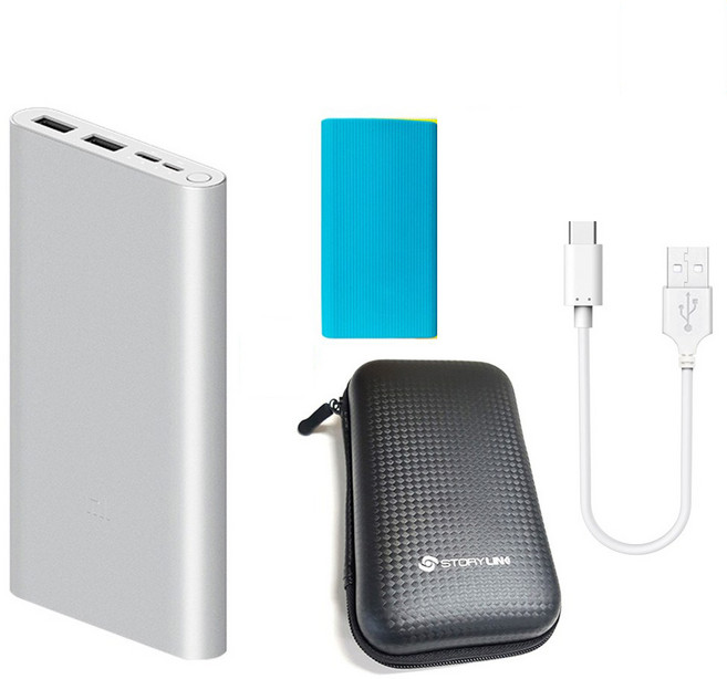 샤오미 5세대 10000mAh 보조배터리 USB-A + 젤리케이스 랜덤발송 + 블랙파우치 + C타입 케이블, 실버, PLM13ZM