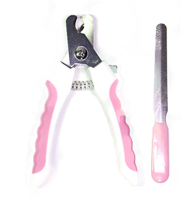 도담펫 강아지 발톱깎이 중 + 버퍼 세트, 연핑크, 1세트