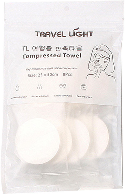 트래블라이트 여행용 압축타올, 8개입, 1개