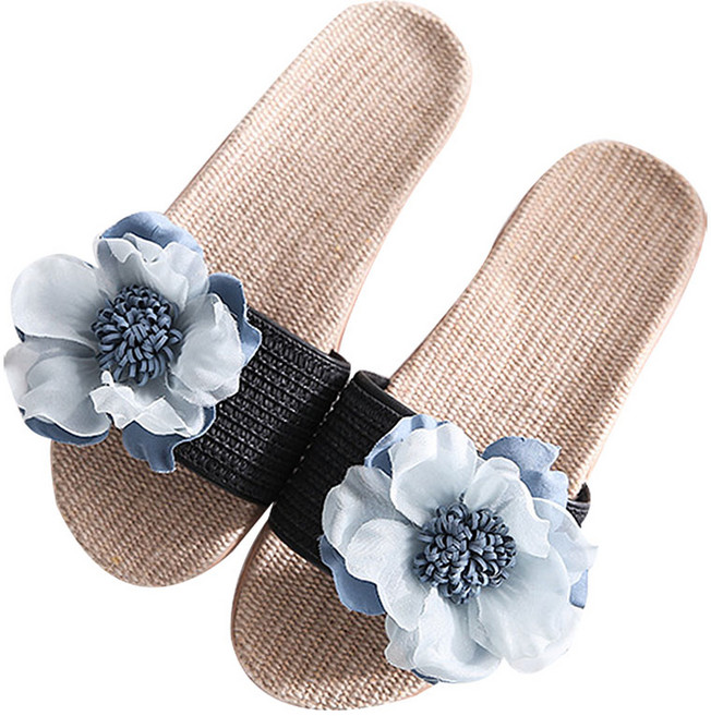 앤티스 빅플라워 라탄 논슬립 거실화, 블랙, 1개