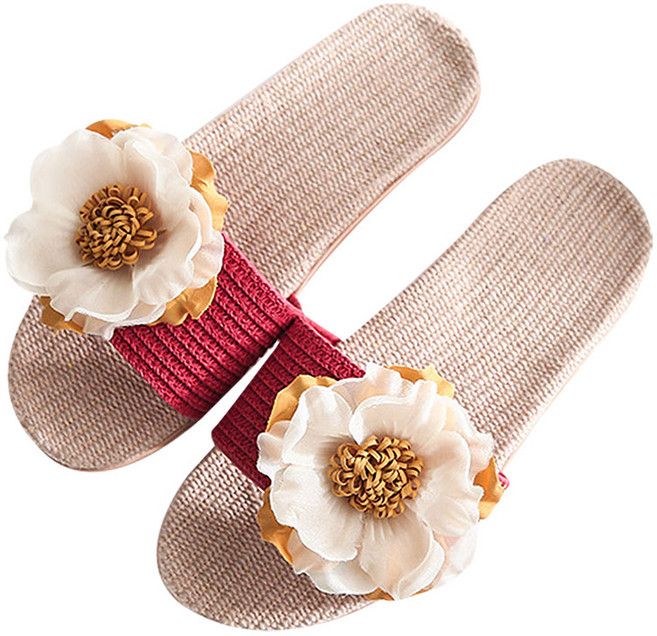 앤티스 빅플라워 라탄 논슬립 거실화, 레드, 1개