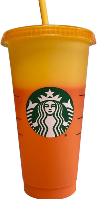 STARBUCKS 星巴克 可重複使用變色冷飲杯, 橘色, 710ml