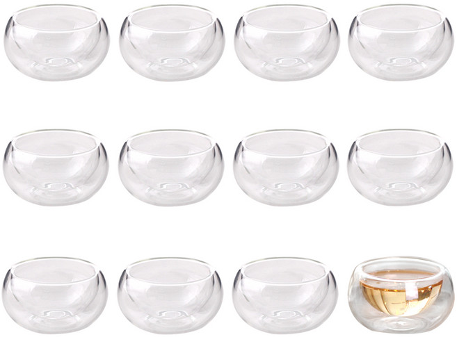TEAUS 雙層玻璃茶杯 中號 45ml TN-50, 12個, 透明色
