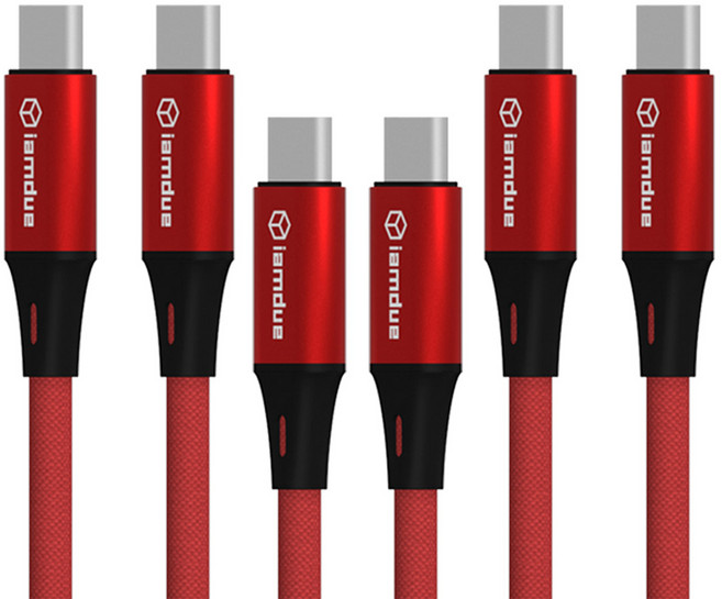 아이엠듀 USB PD C타입 고속충전 시폰 패브릭 케이블 50cm, 레드, 3개, 0.5m