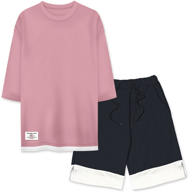 네오짱 와이티클로젯 7부 레이어드 반바지 트레이닝 상하의 세트