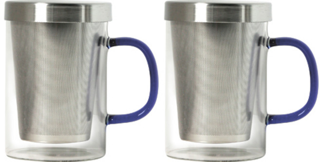 Tidoyo 居家咖啡館 不鏽鋼濾茶馬克杯 G107 500ml, 2個, 藍色