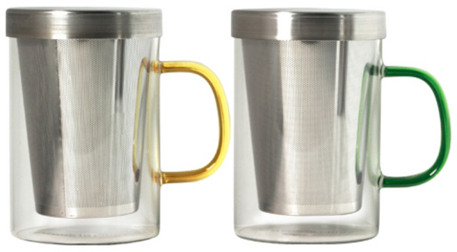 TEADOYO 居家咖啡館 不鏽鋼濾茶馬克杯 G107 500ml x 2件組, 1套, 黃色 + 綠色