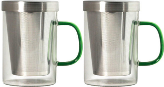 Tidoyo 居家咖啡館 不鏽鋼濾茶馬克杯 G107 500ml, 2個, 綠色