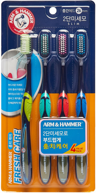 암앤해머 프레쉬케어 베이킹소다 2단미세모 칫솔, 4개입, 1개