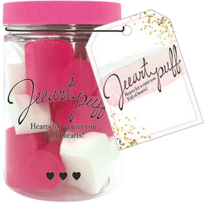 쇼비 하트 퍼프 + 케이스 세트, 핑크/화이트, 1세트