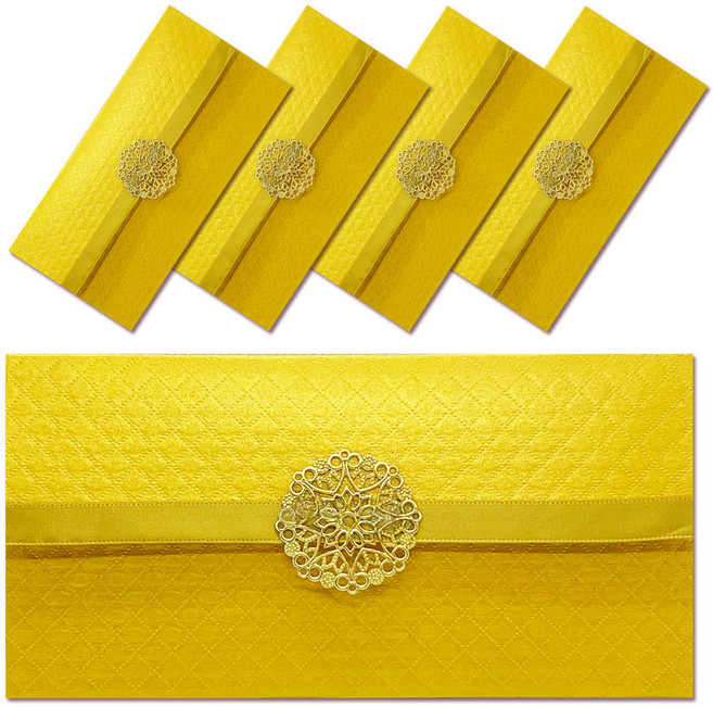 高級金屬配件零用錢信封 S2, 黃色, 5個