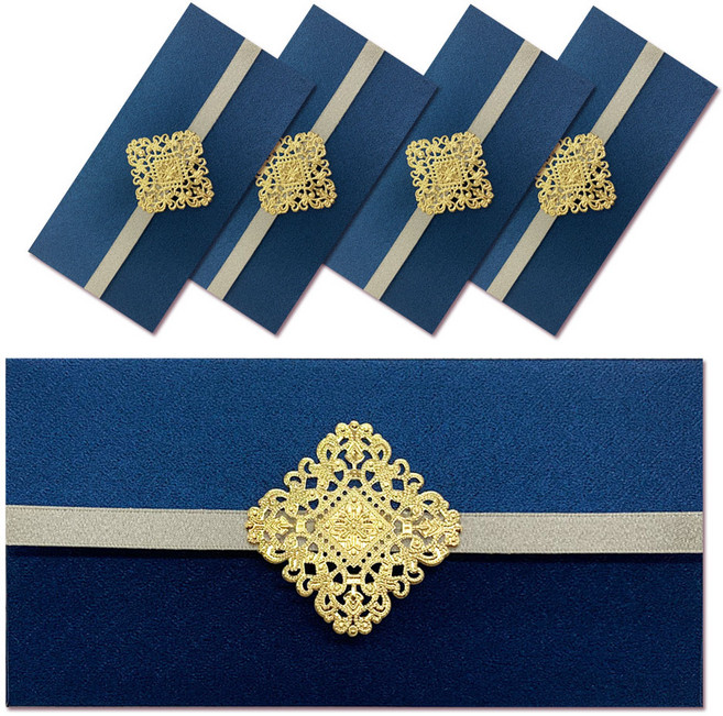 高級金屬配件零用錢信封 S2, 藍色, 5個