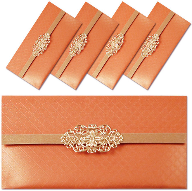 高級金屬配件零用錢信封 S2, 橘色, 5個