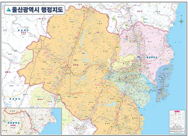지도닷컴 울산광역시 행정지도 110 x 78 cm + 전국행정도로지도, 1세트