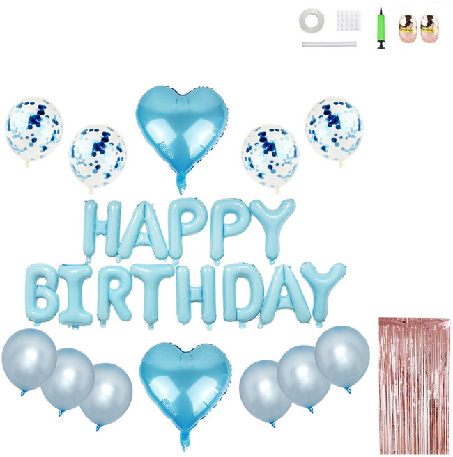 샤워 커튼 해피벌스데이 컨페티 홈파티 세트, 블루, 1세트