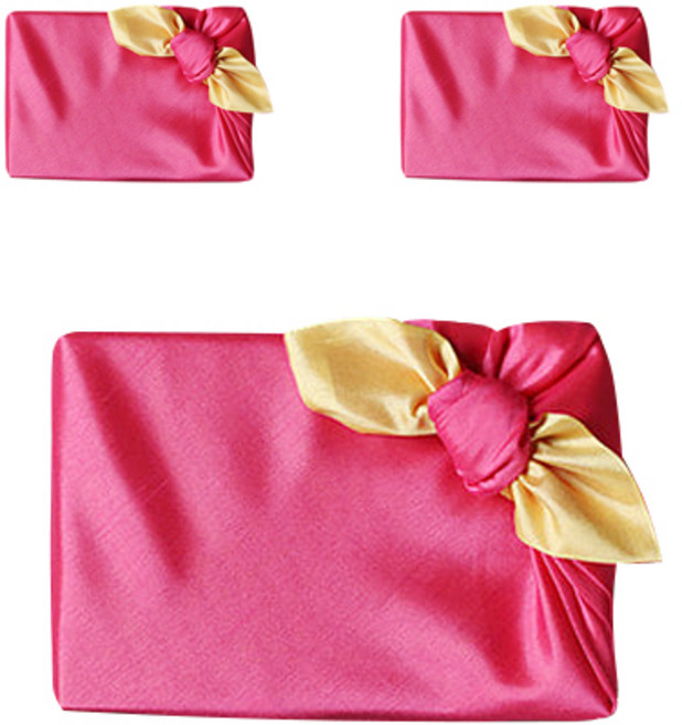 통샵 실크겹 보자기 110 x 110 mm, 꽃분홍 + 노랑, 3개