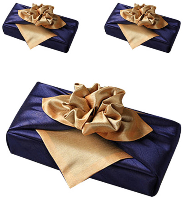 통샵 실크겹 보자기 110 x 110 mm, 네이비 + 골드, 3개