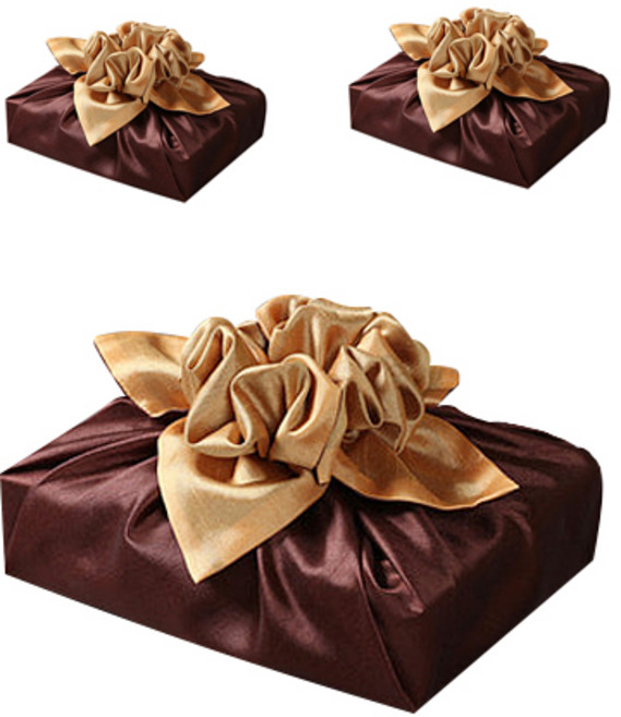 통샵 실크겹 보자기 110 x 110 mm, 브라운 + 골드, 3개