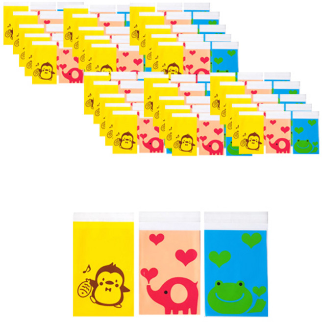 접착 OPP 애니멀 쿠키봉투 펭귄 100p + 코끼리 50p + 개구리 50p, 1세트