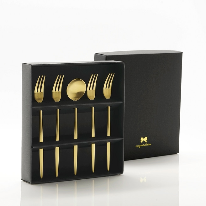 테이블아트 국산 아벨라 무광골드 티포크 선물세트, 1세트, 티포크 4p + 티스푼