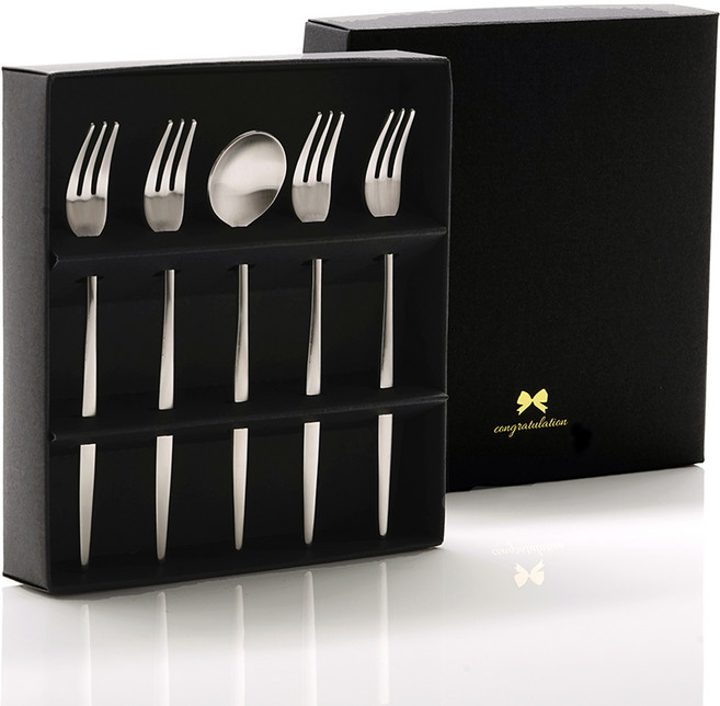 테이블아트 국산 아벨라 무광실버 티포크 선물세트, 1세트, 티포크 4p + 티스푼