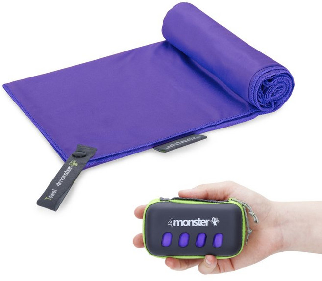 4몬스터 다용도 스포츠타월 + 케이스 세트 80 x 40 cm, 퍼플, 1세트