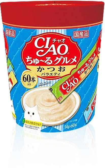 챠오츄르 버라이어티 짜먹는 고양이 간식 60p, 가다랑어, 14g, 1세트