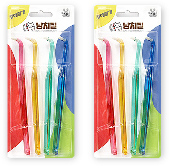 냥치질 고양이 칫솔 4종 세트, 혼합색상, 2세트