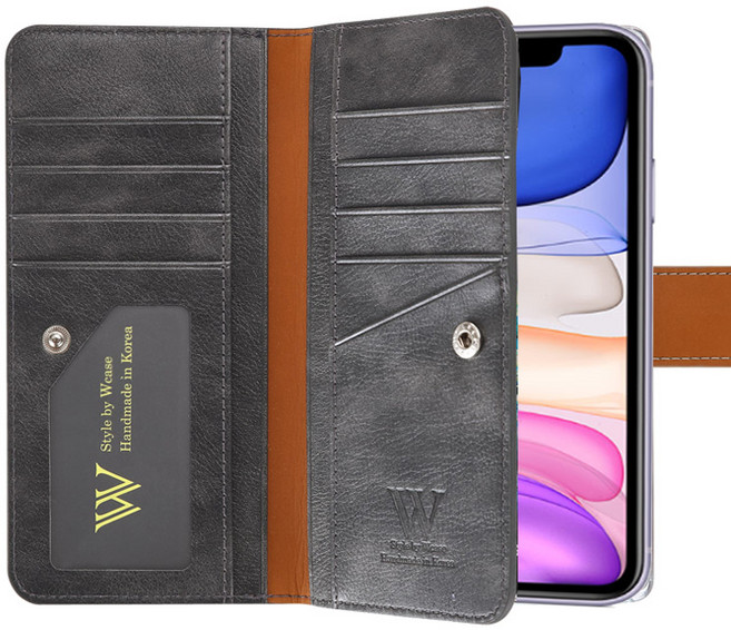 더블유케이스 블루라벨 양면지갑 휴대폰 케이스 + 핸드 스트랩