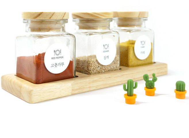 레터링 유리양념병 선반 주방정리대 소 세트 2type, 1세트, 양념병 3p + 3구 정리대 + 레터링 원형 화이트 한글 세트