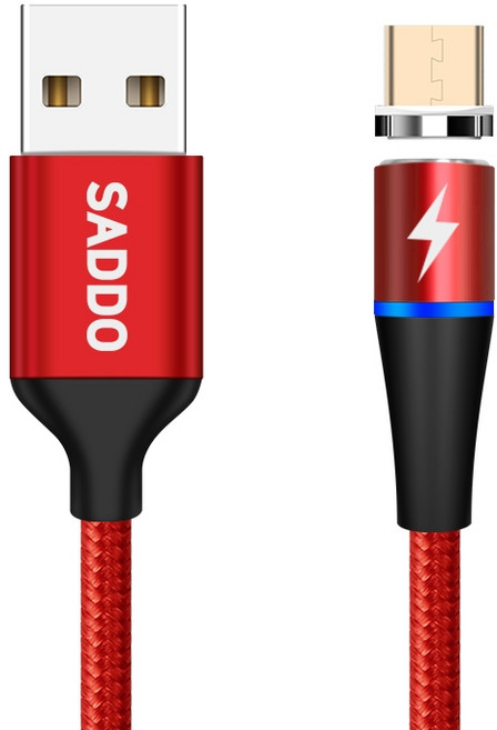사또 3세대 마이크로 5핀 커넥터 + 일자형 마그네틱 고속충전 케이블 1m 세트, 레드, 1세트