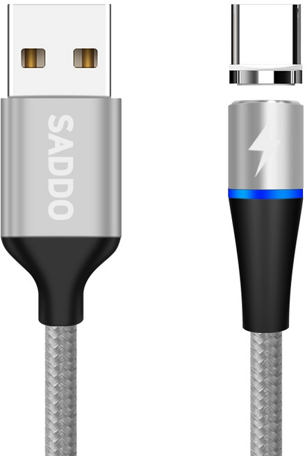 사또 3세대 USB C타입 커넥터 + 일자형 마그네틱 고속충전 케이블 1m 세트, 실버, 1세트