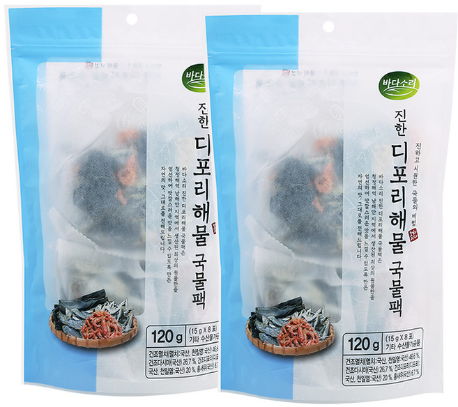 바다소리 진한 디포리해물 국물팩, 120g, 2개