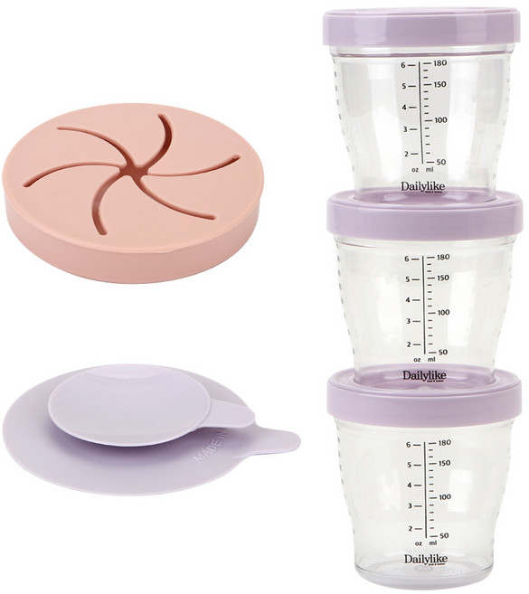데일리라이크 봉봉 트이트라이탄 볼 이유식보관용기 + 흡착판 + 스낵캡, 180ml, 라벤더, 1세트