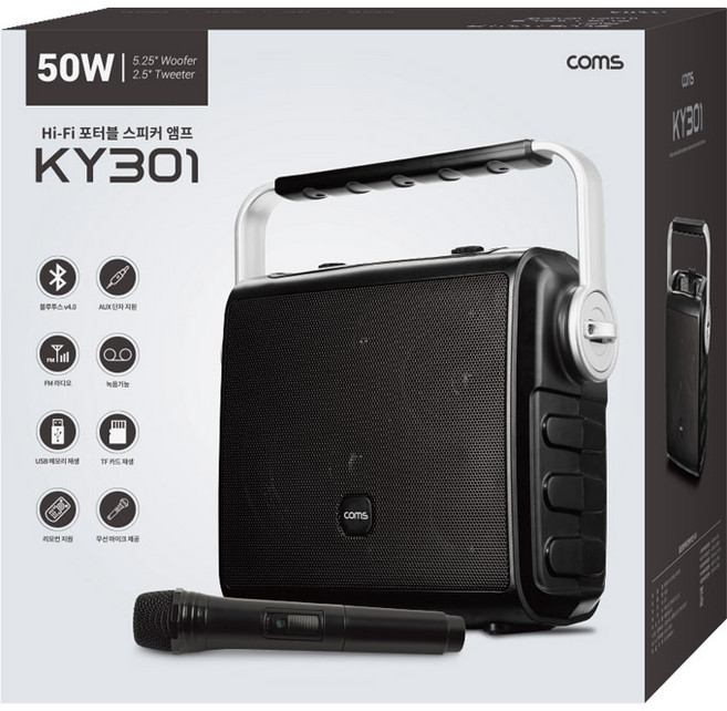 컴스 포터블 블루투스 Hi-Fi 스피커 앰프, KY301, 혼합색상