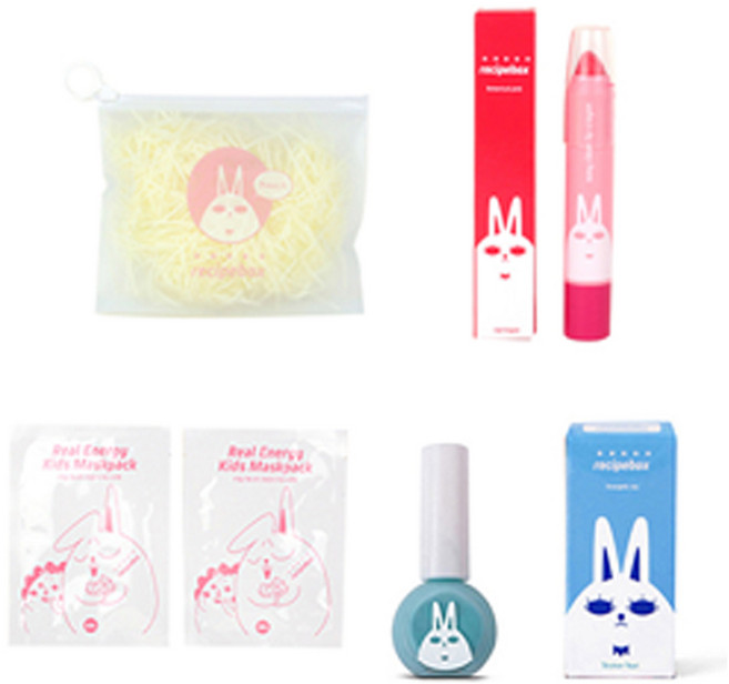 레시피박스 어린이 여행용 심플 메이크업 세트, 휴대용 파우치 + 어린이 마스크팩 2p + 립크레용 + 매니큐어 에너제틱 스카이, 1세트