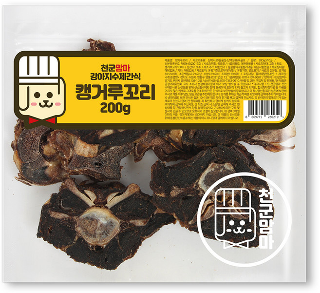 천군맘마 강아지 건조간식 200g, 캥거루꼬리, 1개