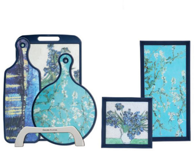 고트만 도마 3종+쟁반 2종 고흐 명화 세트, 1세트, 도마3종+거치대+쟁반2종