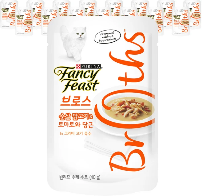 팬시피스트 브로스 고양이 간식 파우치, 혼합맛(순살 닭고기/토마토/당근/크리미 고기 육수), 40g, 16개 - 쿠팡