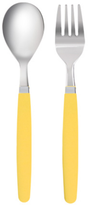 마호커트러리 틴트 아동용 숟가락 포크 세트, 옐로우, 숟가락 + 포크, 1세트
