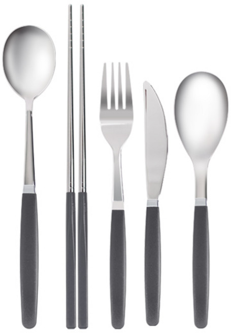 마호커트러리 틴트 성인용 한식 양식 수저 세트, 그레이, 숟가락 + 젓가락 + 양식숟가락 + 포크 + 나이프