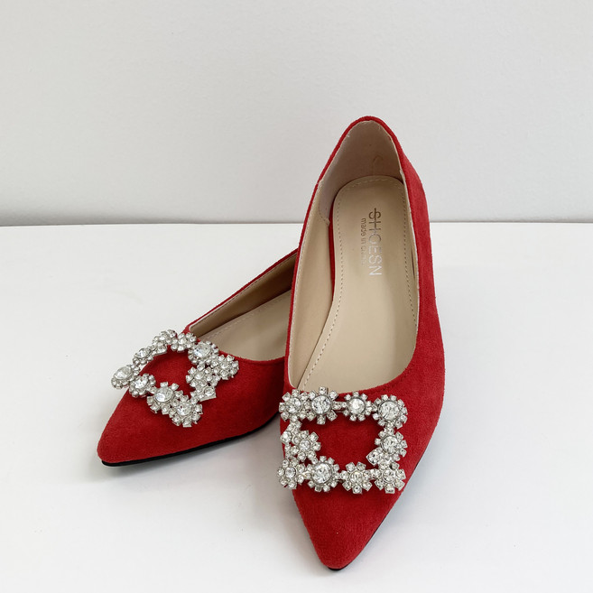 슈즈앤 폭스나인 스퀘어 스웨이드 플랫슈즈 SN311