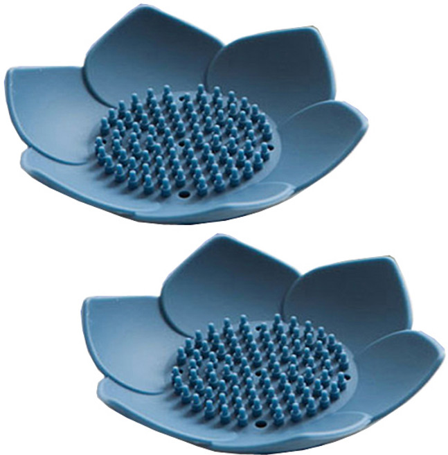 리버그린 플라워 실리콘 비누 받침, 블루, 2개