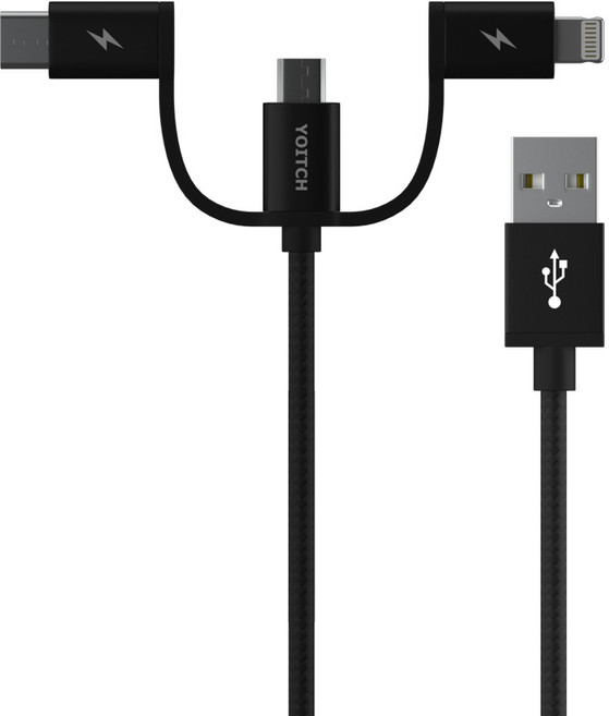 요이치 마운틴 3in1 고속충전 케이블, 50cm, 블랙, 1개